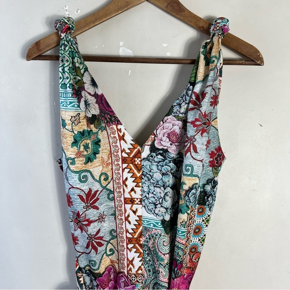 Zara Patchwork Printed Jumpsuit Multicoloured Size Medium Wide Leg Belted Satin - Picture 9 of 16